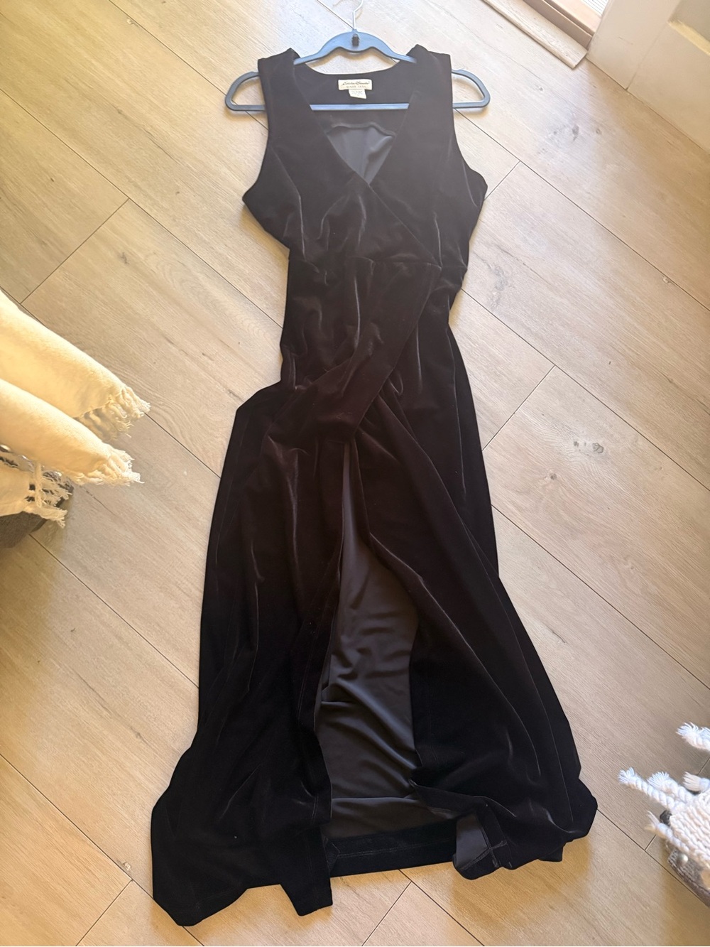 Eddie Bauer Black Velvet Maxi Wrap Dress